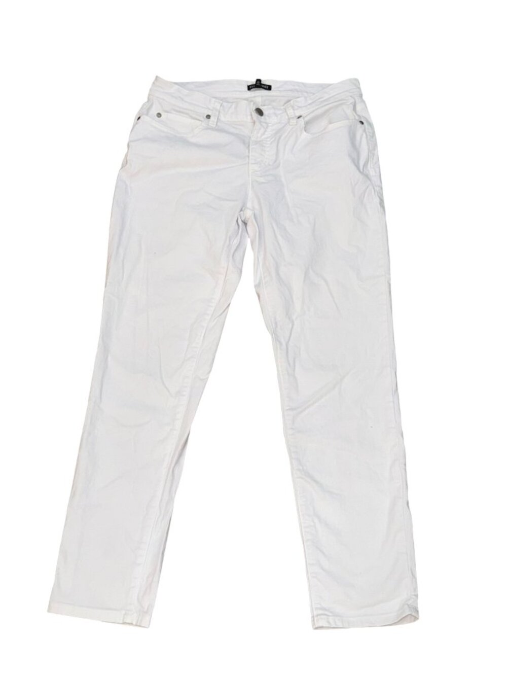 Eileen Fisher Straight Leg White Denim Jeans Size 8 Cotton Stretch Casual Summer